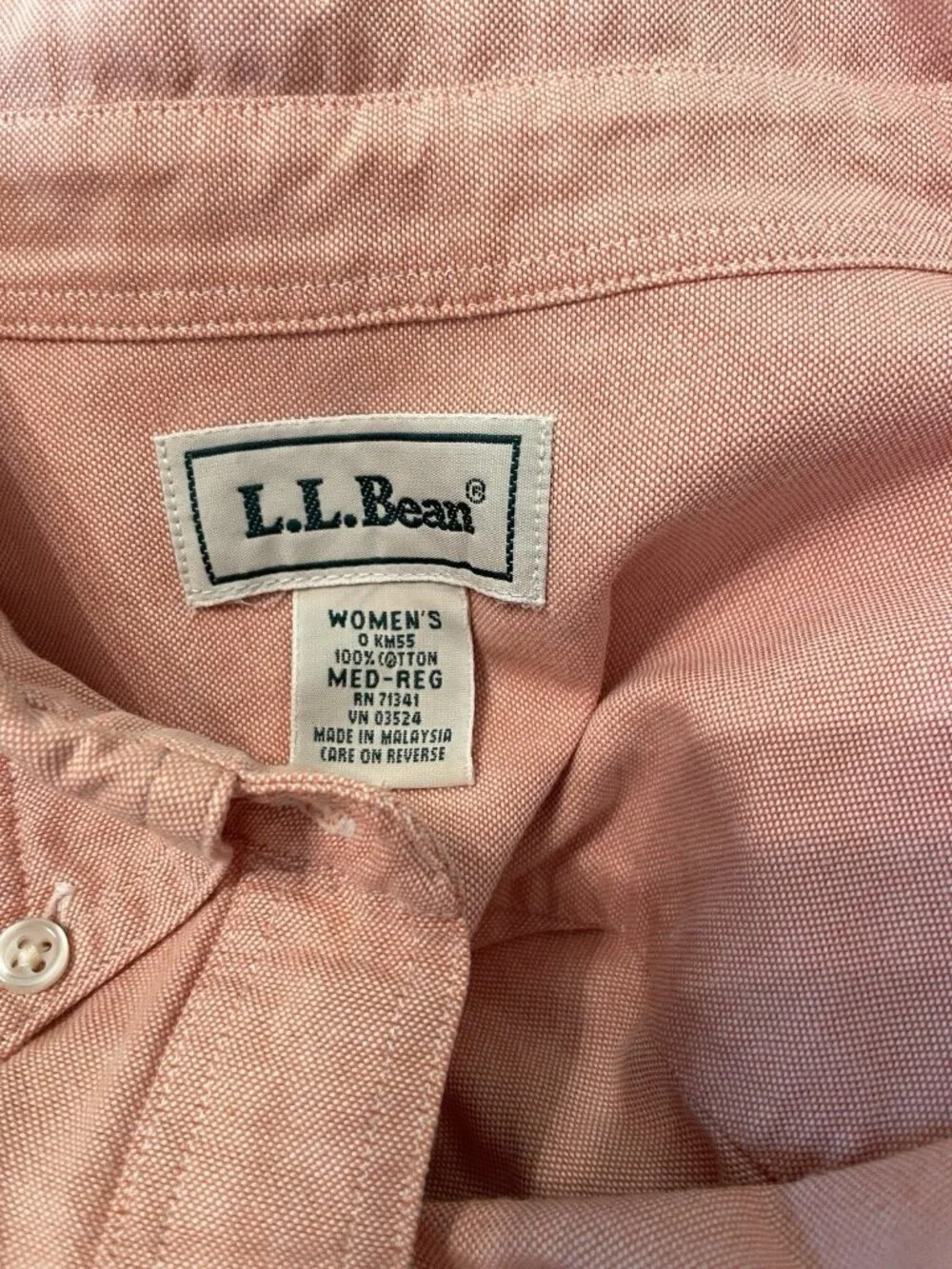 L.L. Bean Cotton Button Down Shirt Coral Oxford Office Coastal Classic Preppy, M